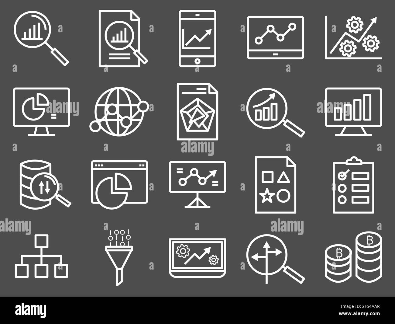 Business data communication information technology outline icon. Data analysis vector. Stock Vector