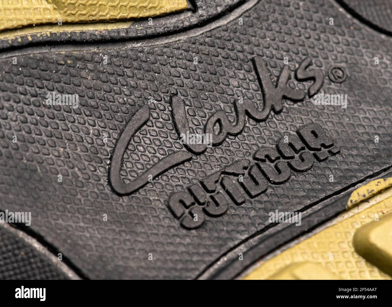 Clarks shoes. Clarks Outdoor outer sole of Gore-Tex waterproof men's hiking  boots close up detail Stock Photo - Alamy