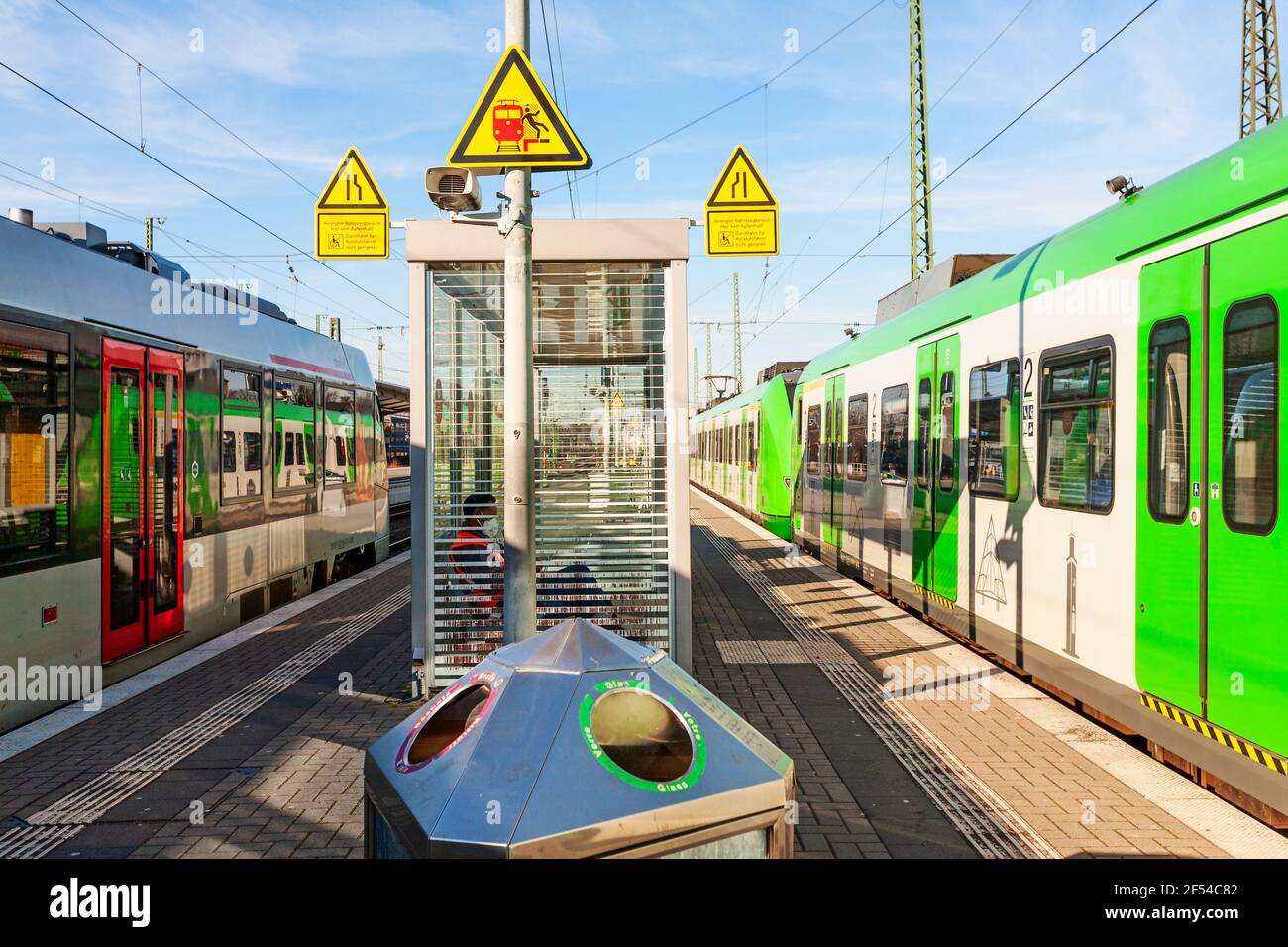 SOLINGEN, GERMANY - MARCH 06, 2021: Solingen main railway station, Hauptbahnhof, North Rhine-Westphalia, Germany. Two trains at the platform Stock Photo