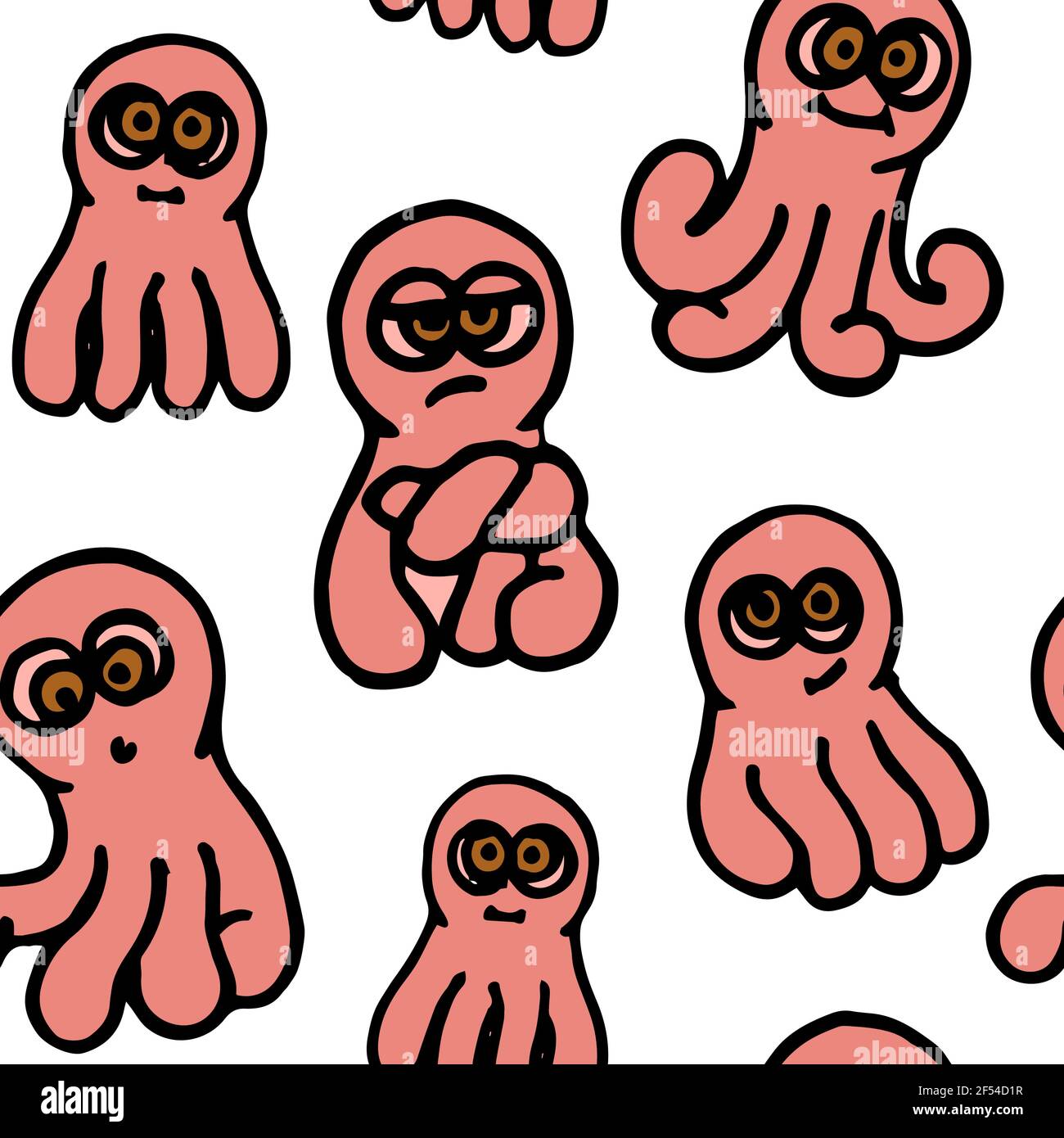 Octopus. Seamless illustration. Cartoon sketch style. Hand outline drawing  cheerful funny underwater animal. vector Stock Vector Image & Art - Alamy