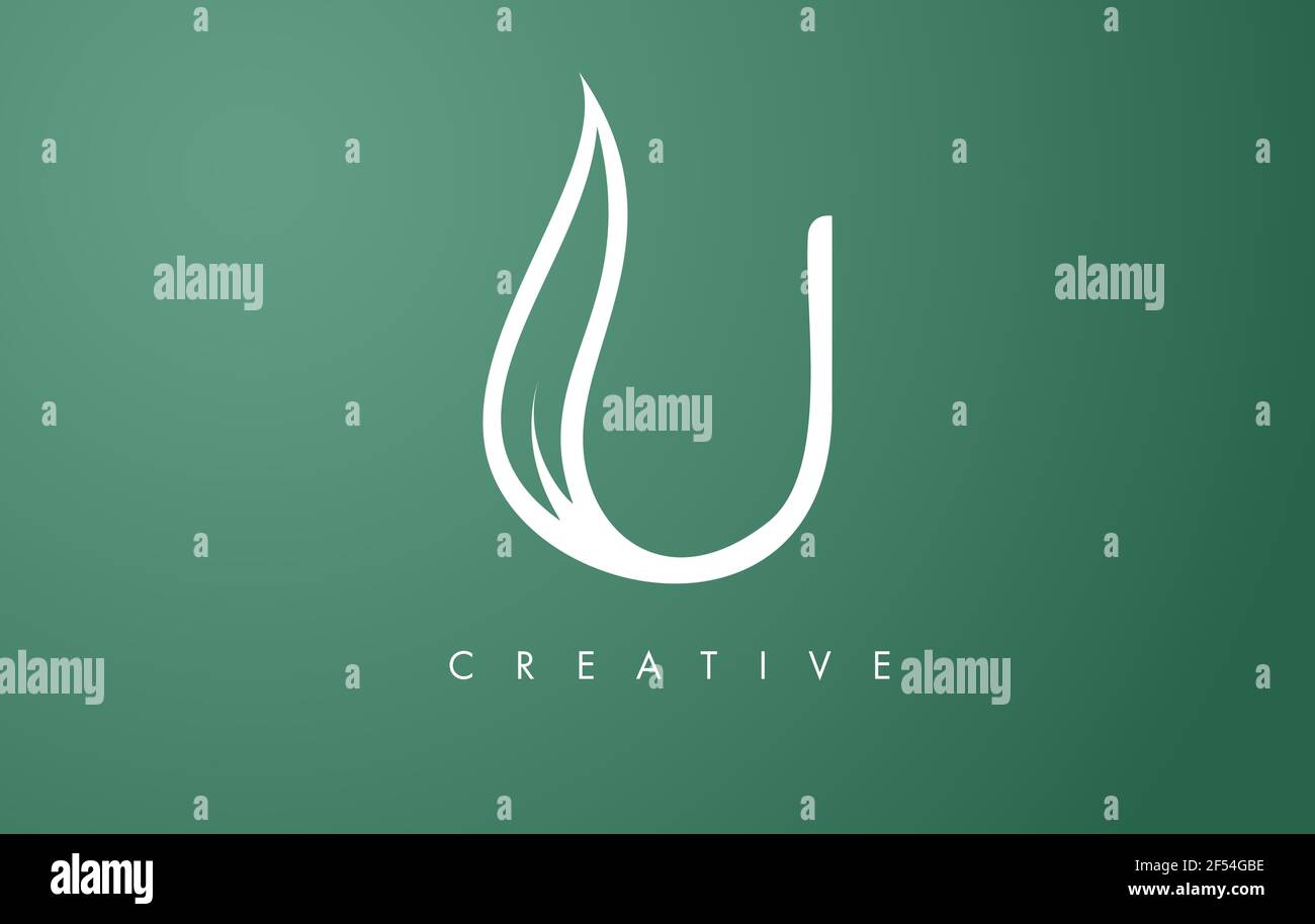 Elegant U letter Leaf Logo Design with Outline Monogram Style Flat and ...