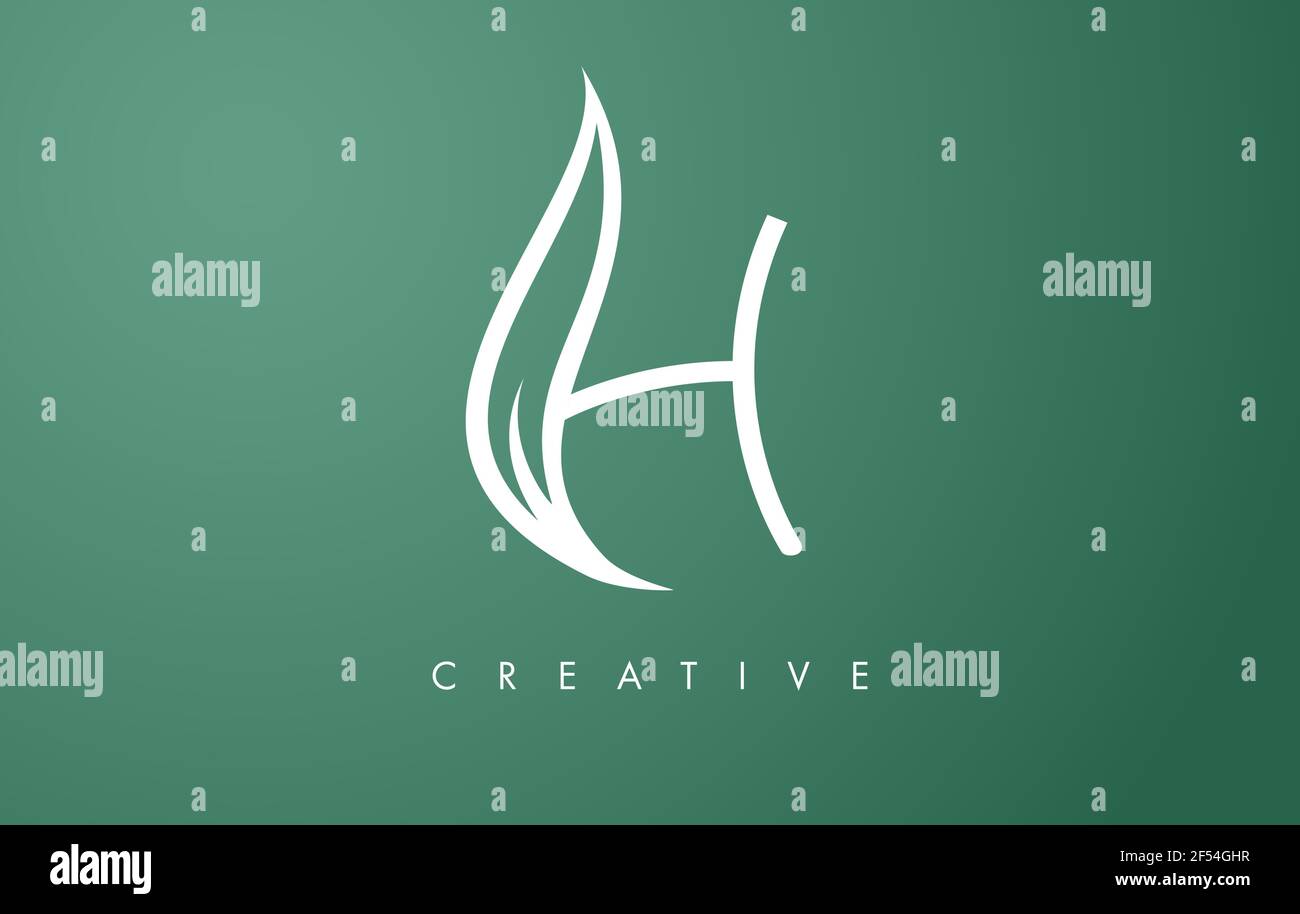 Elegant H letter Leaf Logo Design with Outline Monogram Style Flat and ...
