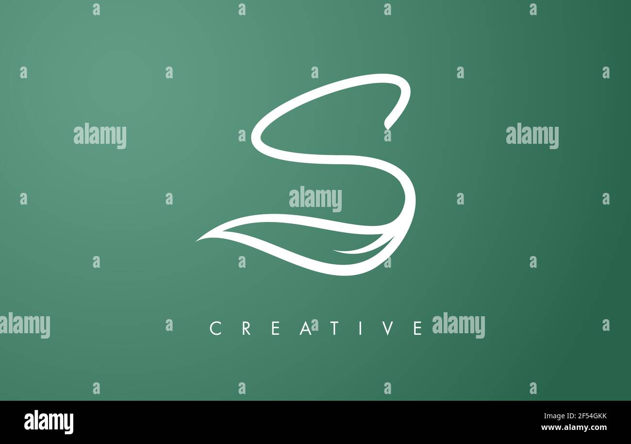 Elegant S letter Leaf Logo Design with Outline Monogram Style Flat and ...