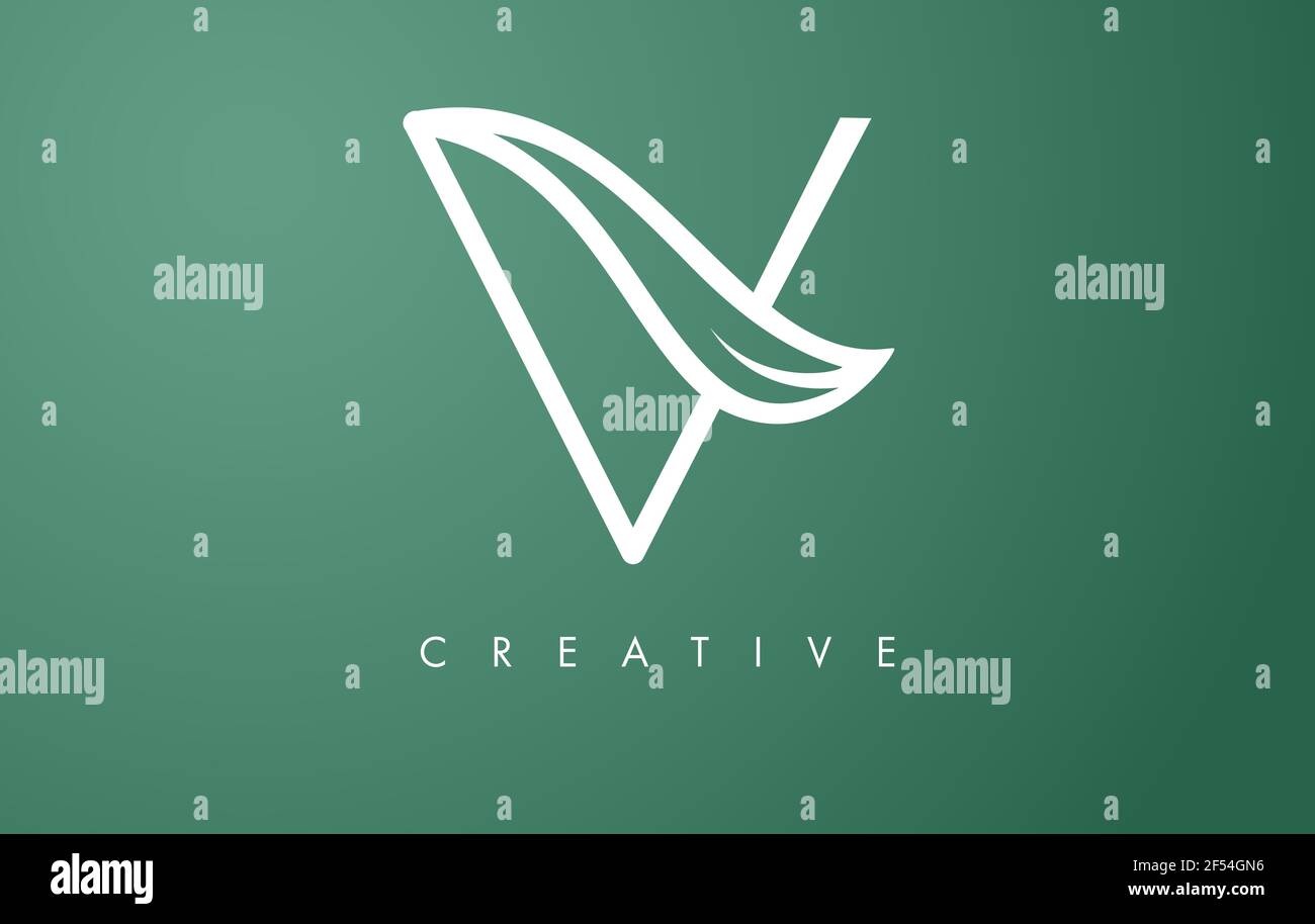 Elegant V letter Leaf Logo Design with Outline Monogram Style Flat and ...