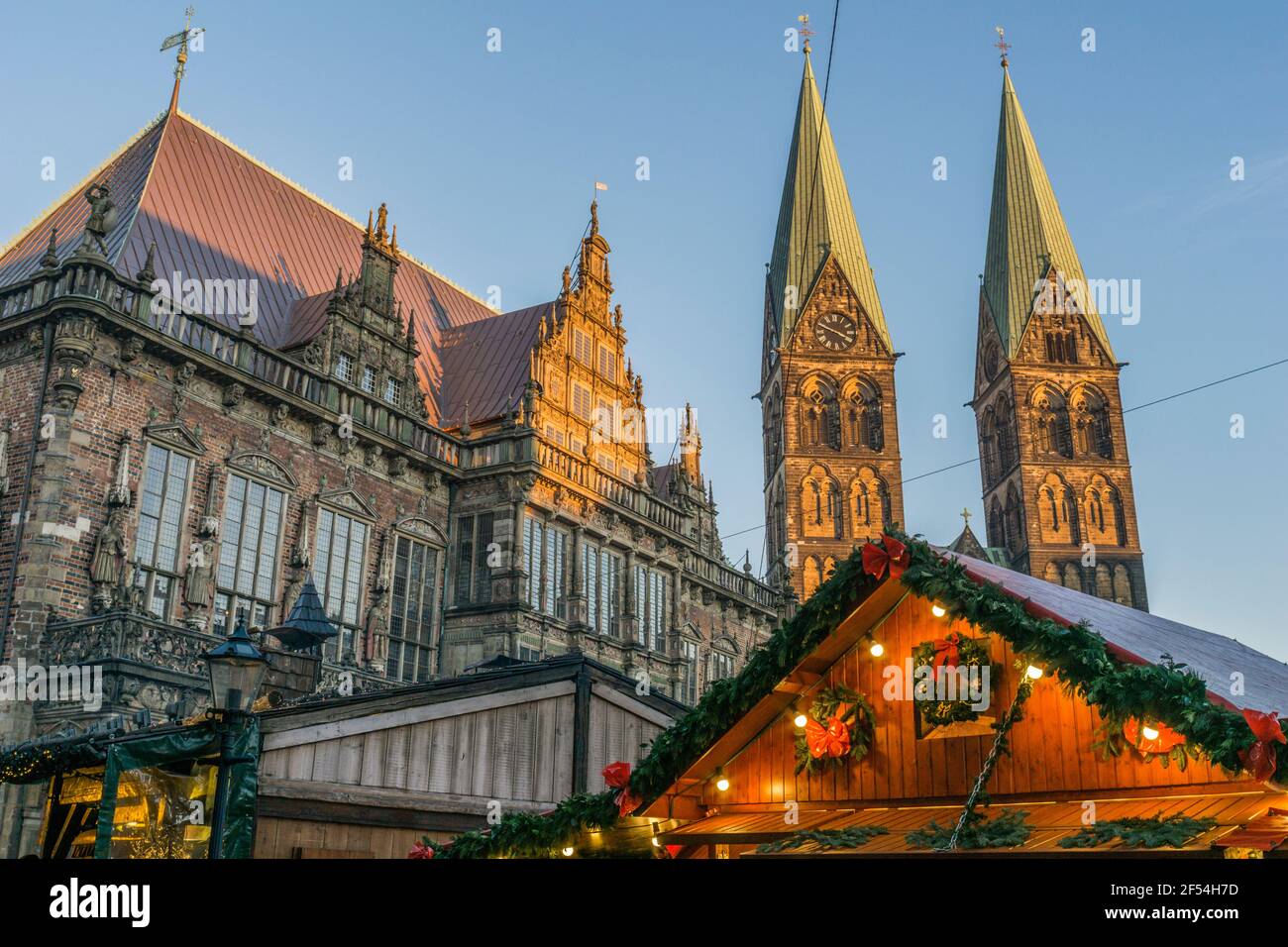 geography / travel, Germany, Bremen, Christmas market in the evening, Additional-Rights-Clearance-Info-Not-Available Stock Photo