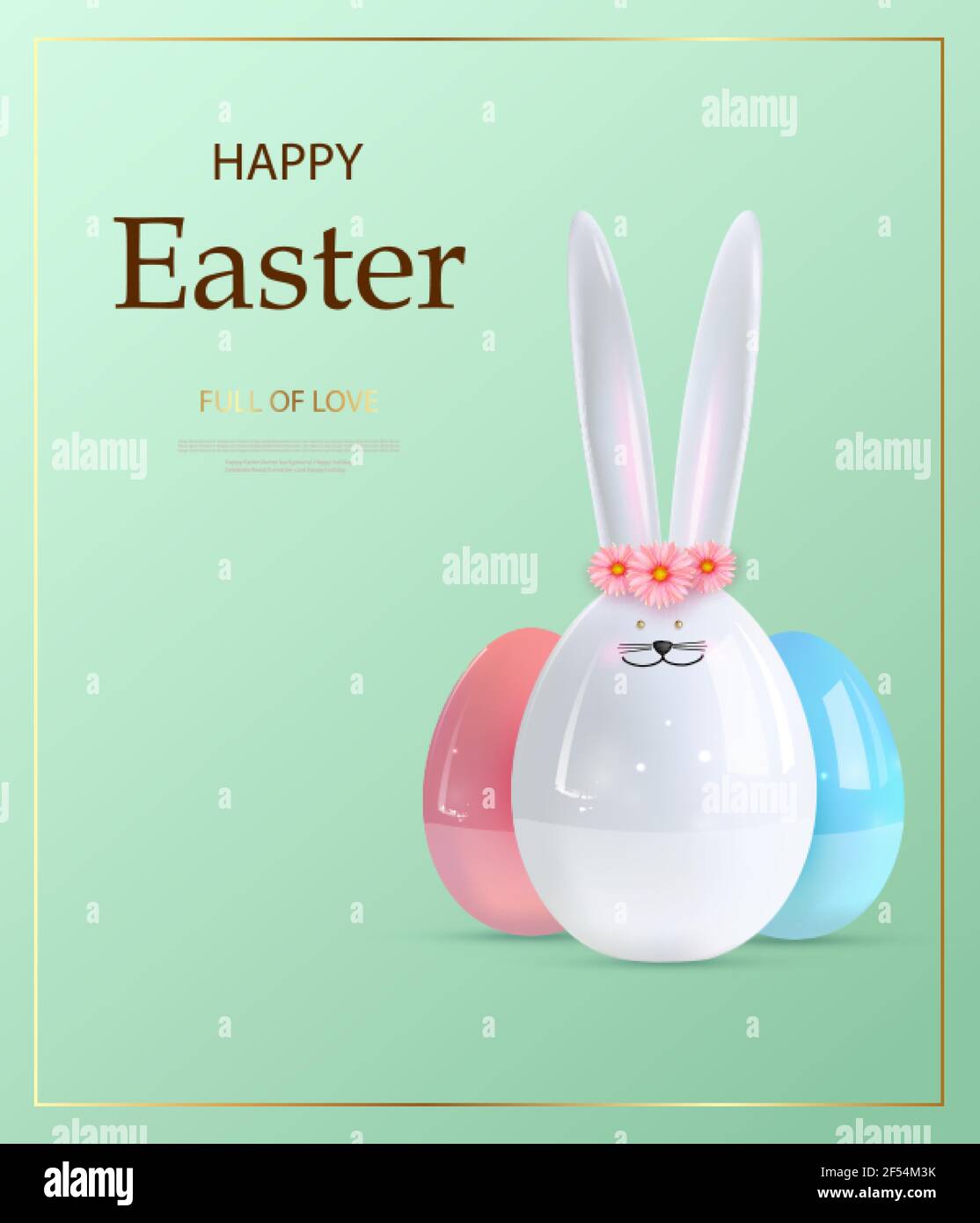Happy easter. Design Rabbit with eggs. Festive spring 3d composition ...
