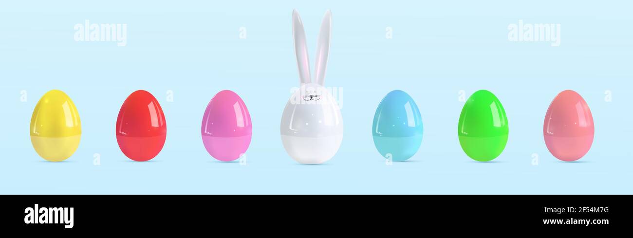 Realistic Easter ceramic eggs. Egg in the form of a rabbit. Set for design. Vector Stock Vector