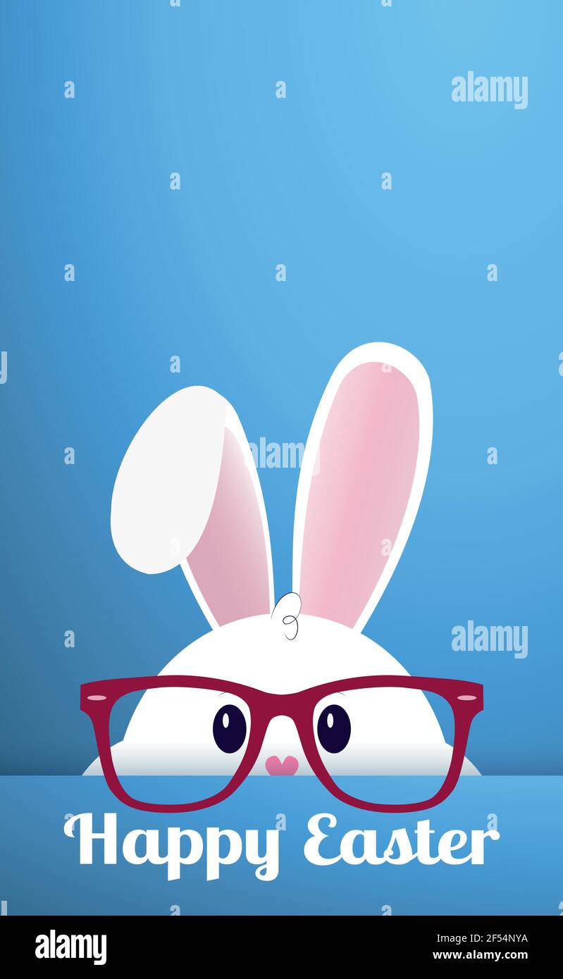 White Easter bunny with glasses on a blue background - Vector illustration Stock Vector