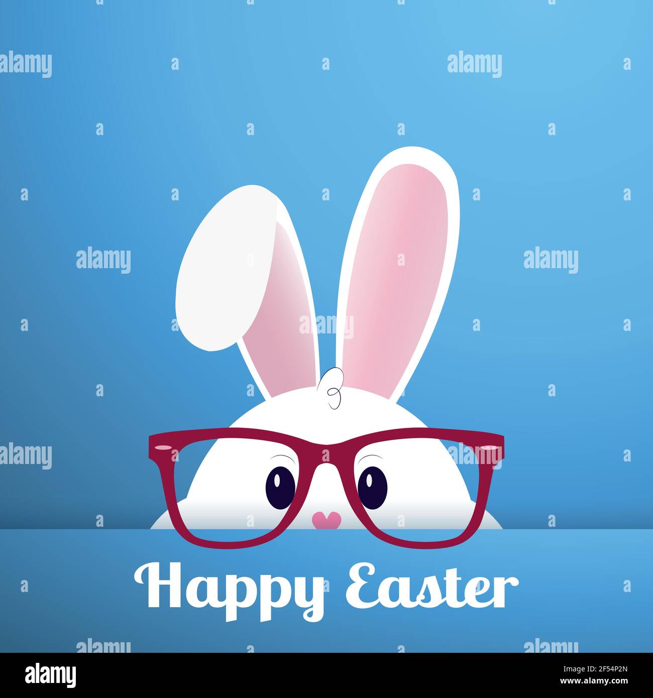 White Easter bunny with glasses on a blue background - Vector illustration Stock Vector