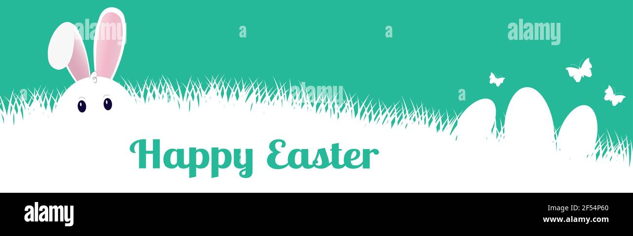 Easter bunny sitting in dense grass - Vector illustration Stock Vector