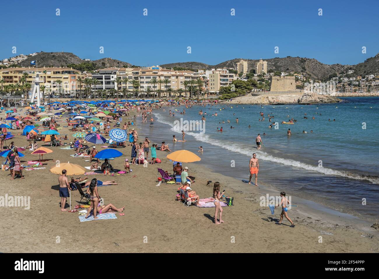 geography / travel, Spain, beach of Moraira, province Alicante, Costa Blanca, Additional-Rights-Clearance-Info-Not-Available Stock Photo