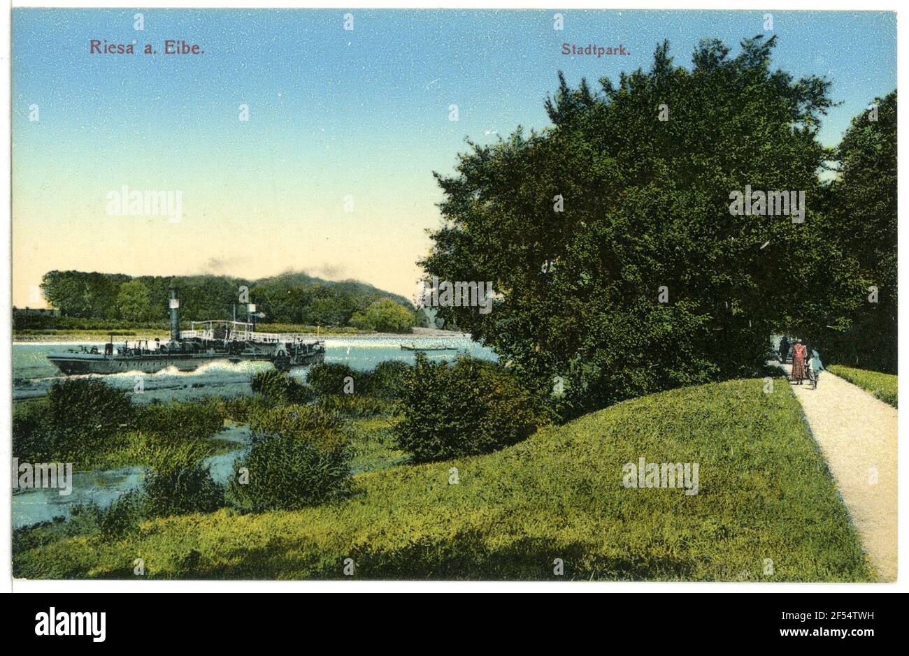 City park - Elbe with steamer Riesa. City park - Elbe with steamer Stock Photo