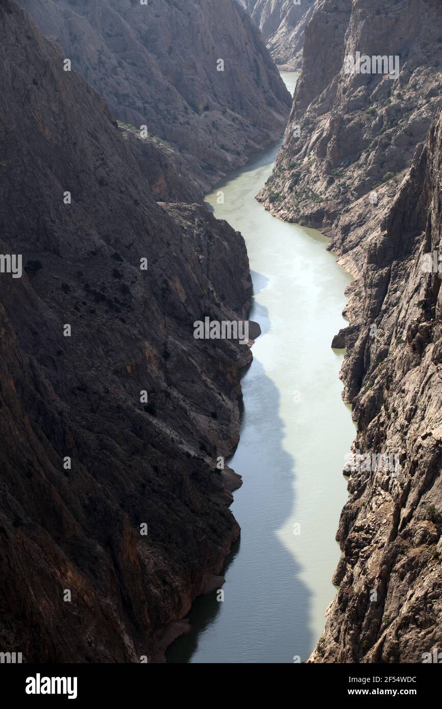 Dark Canyon River at Kemaliye (Egin) in Erzincan, Turkey. Kemaliye is extreme sport center in Eastern Turkey. Stock Photo