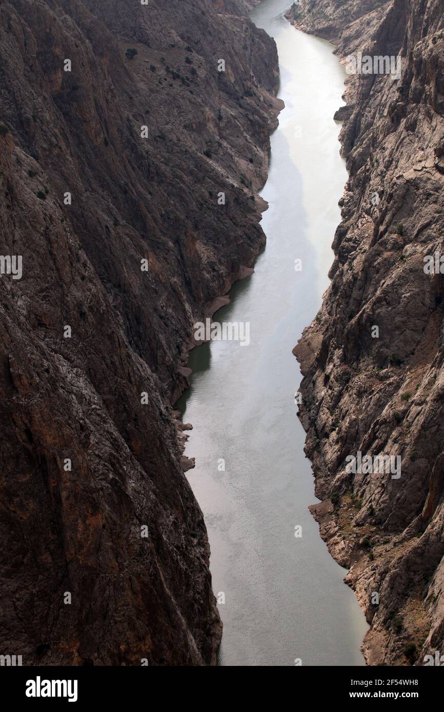 Dark Canyon River at Kemaliye (Egin) in Erzincan, Turkey. Kemaliye is extreme sport center in Eastern Turkey. Stock Photo