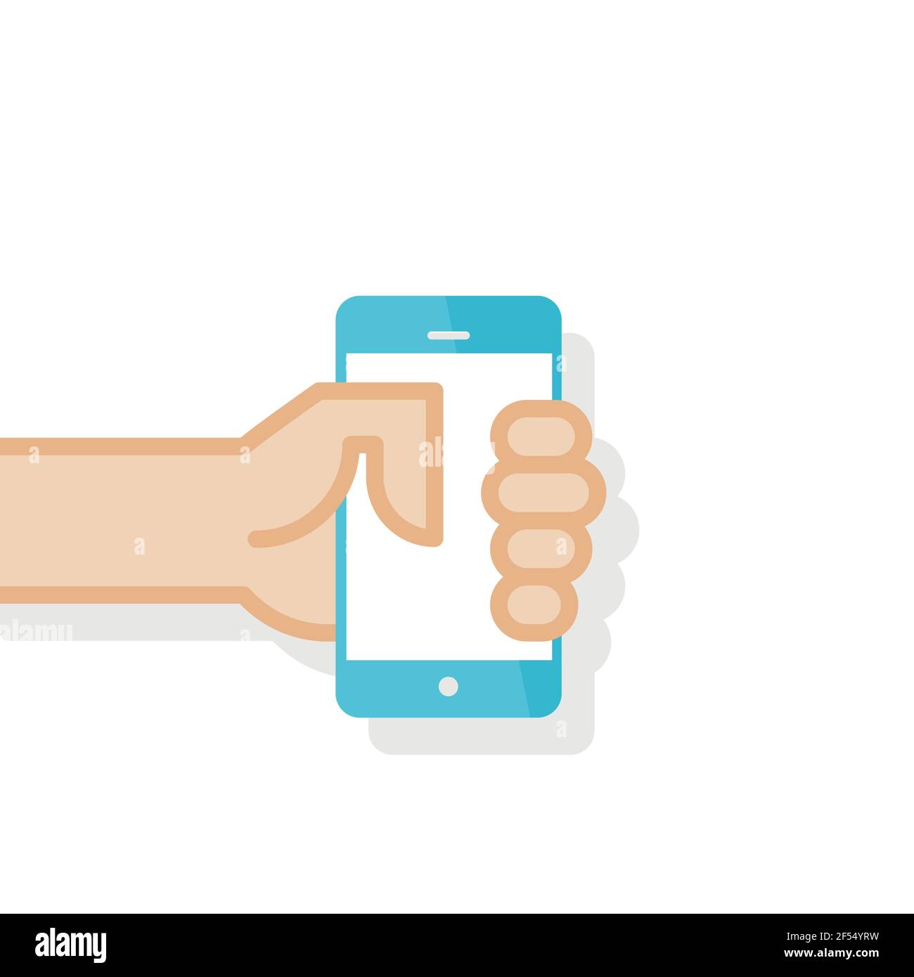 Hand holding smartphone. Vector illustration, flat style Stock Vector