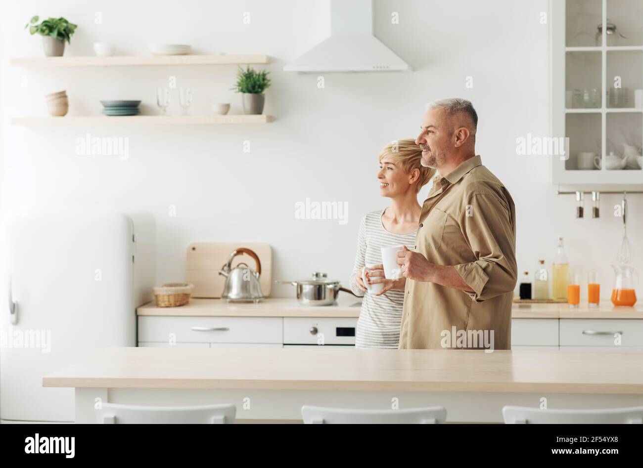 Great offer, ad, breakfast at home together, morning coffee, gentle mood Stock Photo