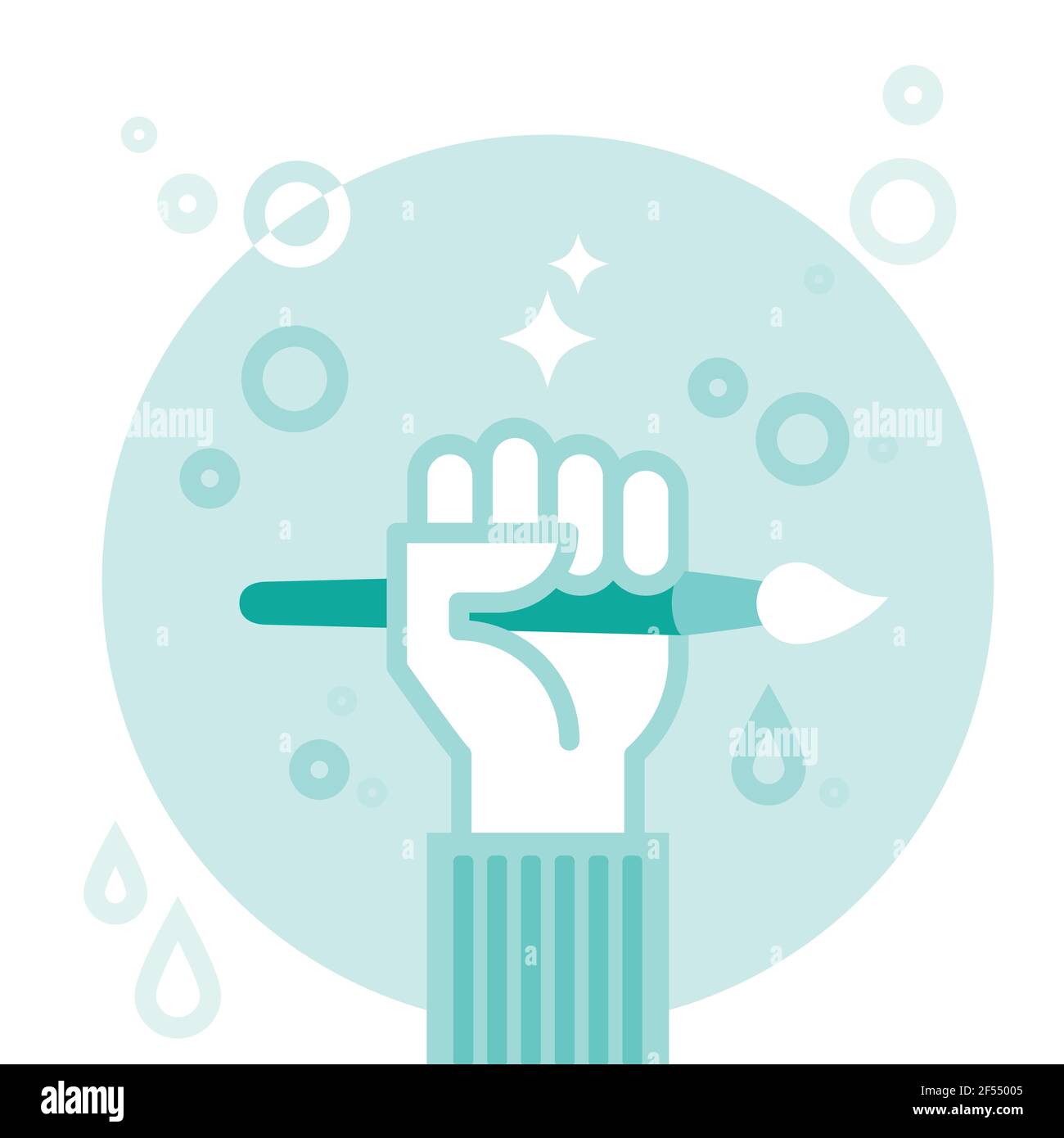 Hand holding paintbrush. Creativity concept. Vector illustration, flat design Stock Vector