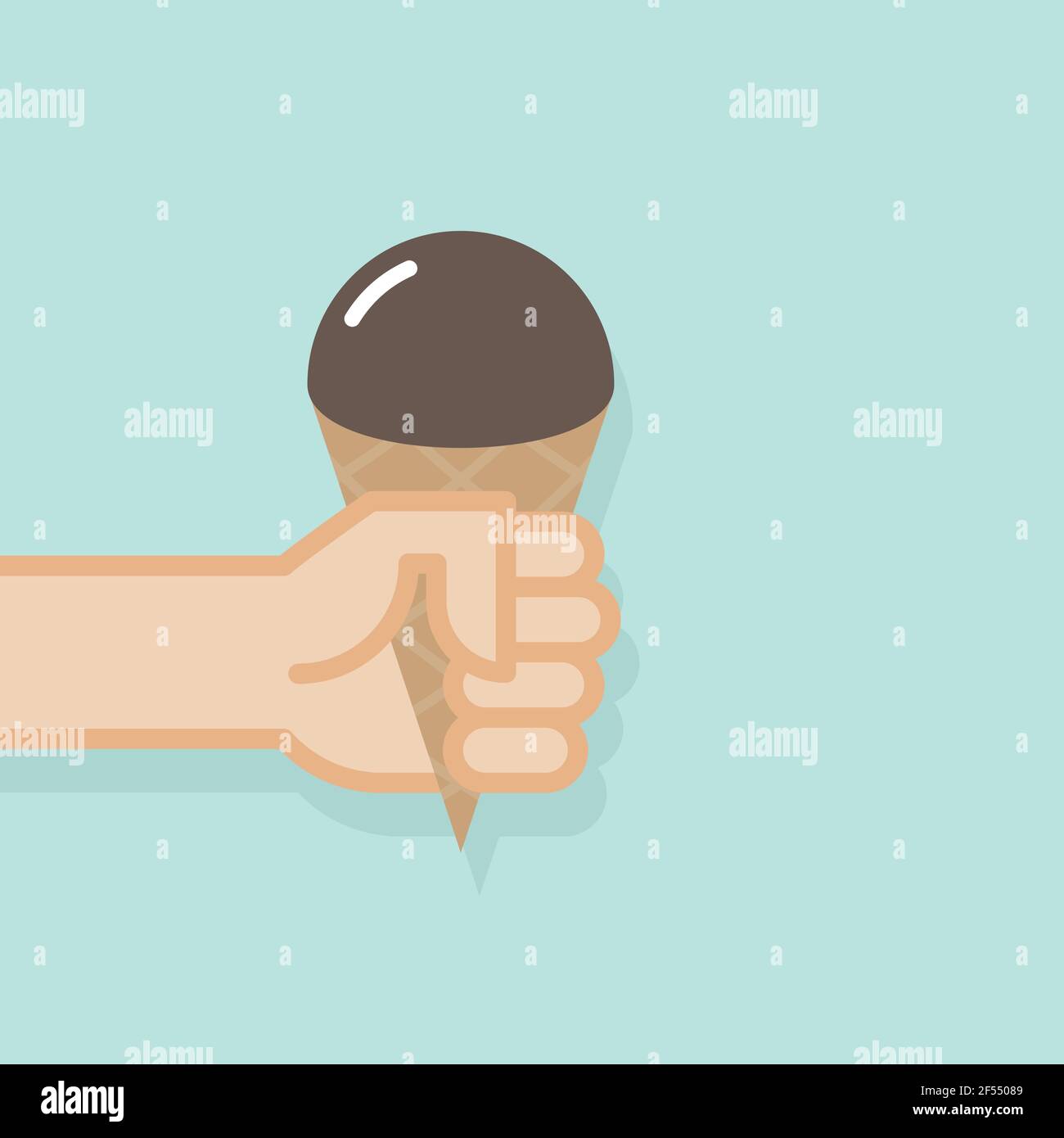 Hand holding ice cream. Vector illustration, flat design Stock Vector