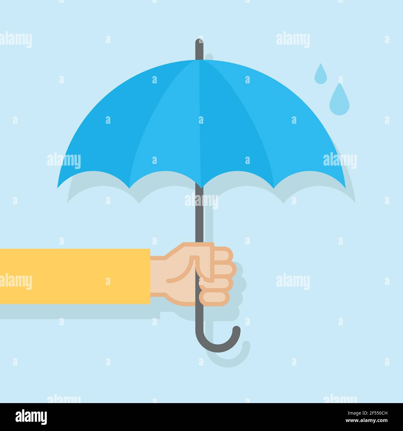 Hand holding umbrella. Vector illustration, flat design Stock Vector