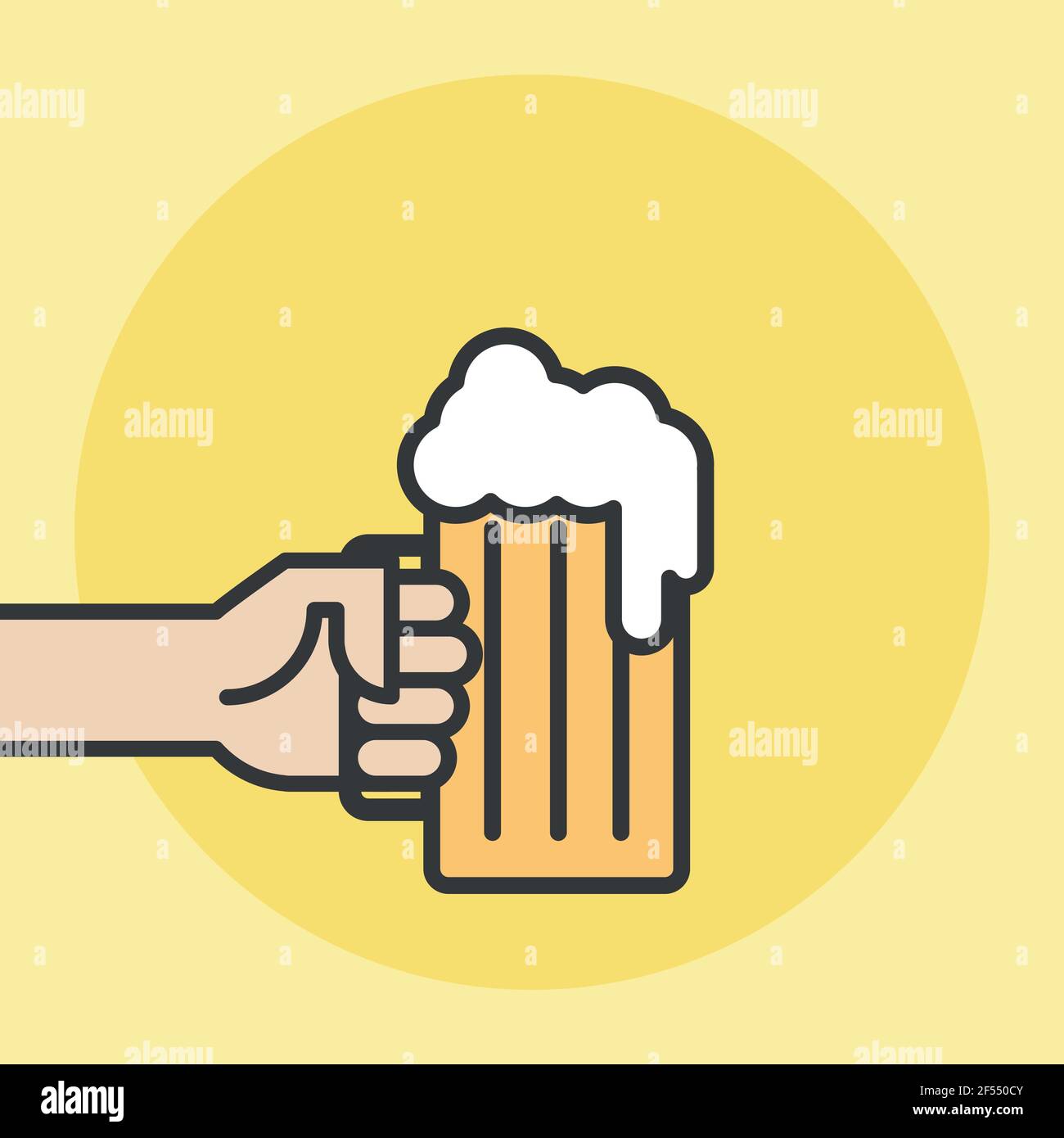 Hand holding beer mug. Vector illustration, flat design Stock Vector