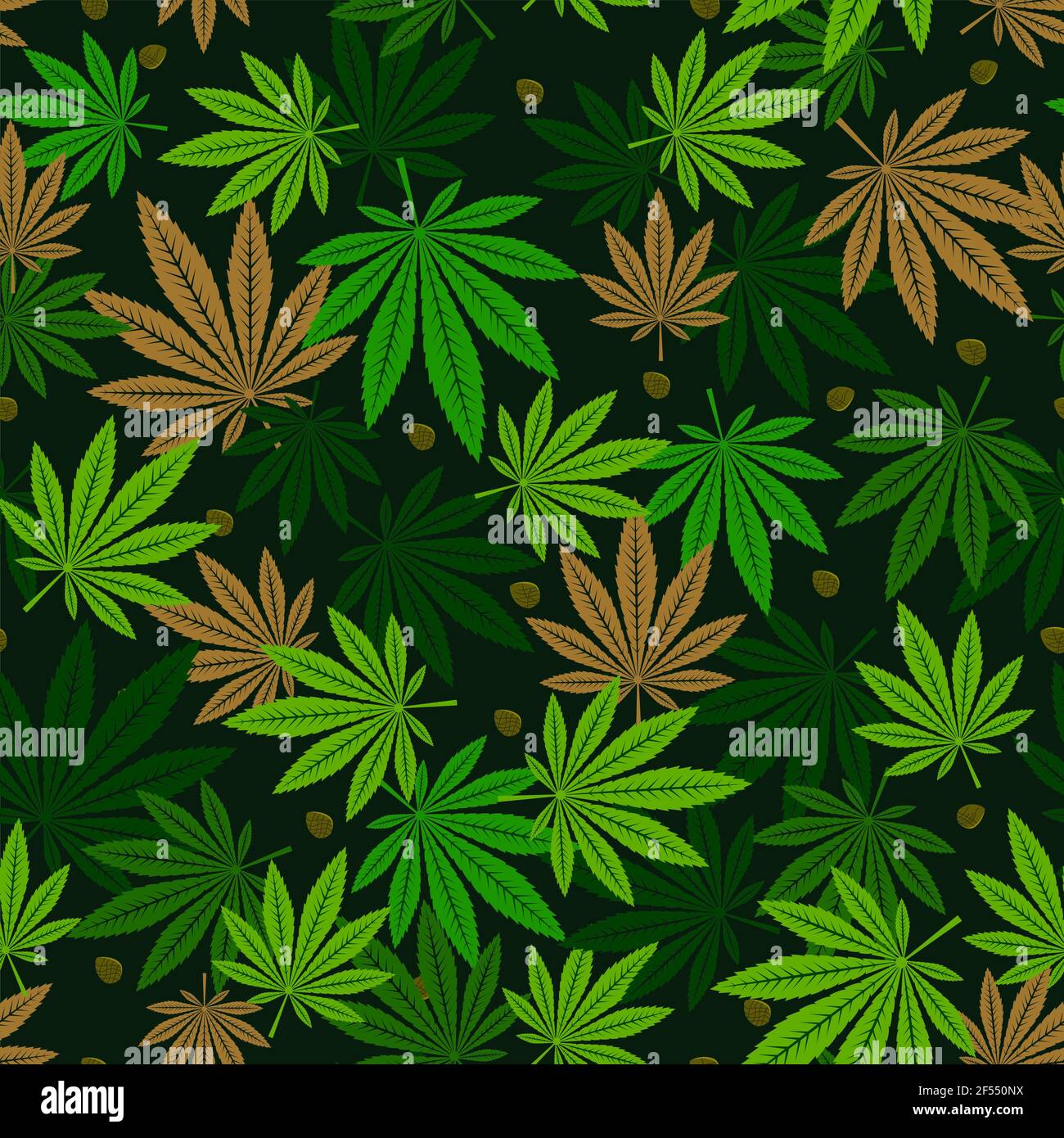 Cannabis seamless pattern with leaves and seeds. Vector illustration Stock Vector