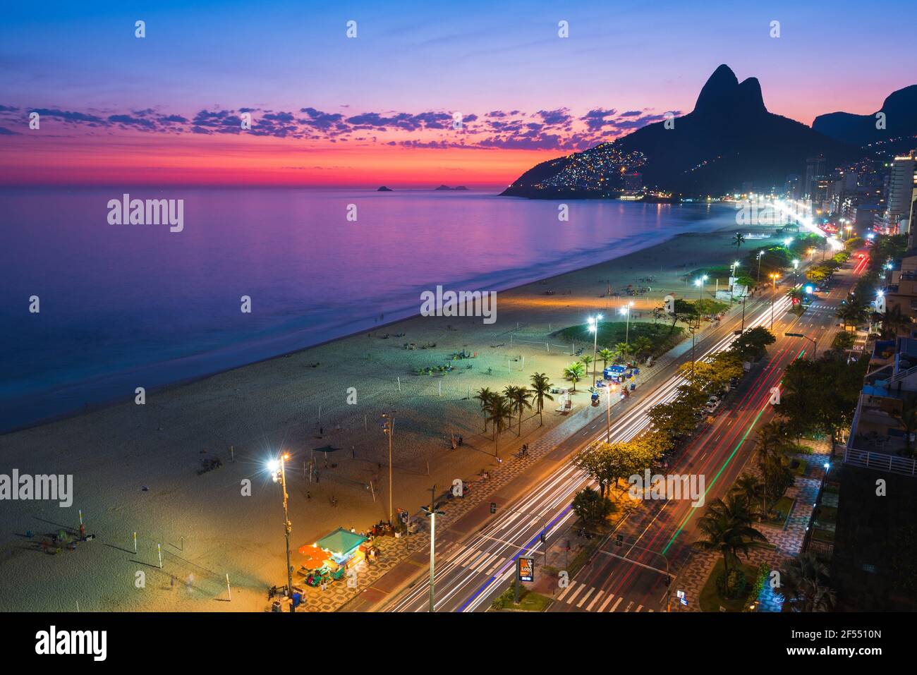 High Angle View Of Ipanema Beach At Night Just After Sunset In Rio De Janeiro Brazil Stock Photo Alamy