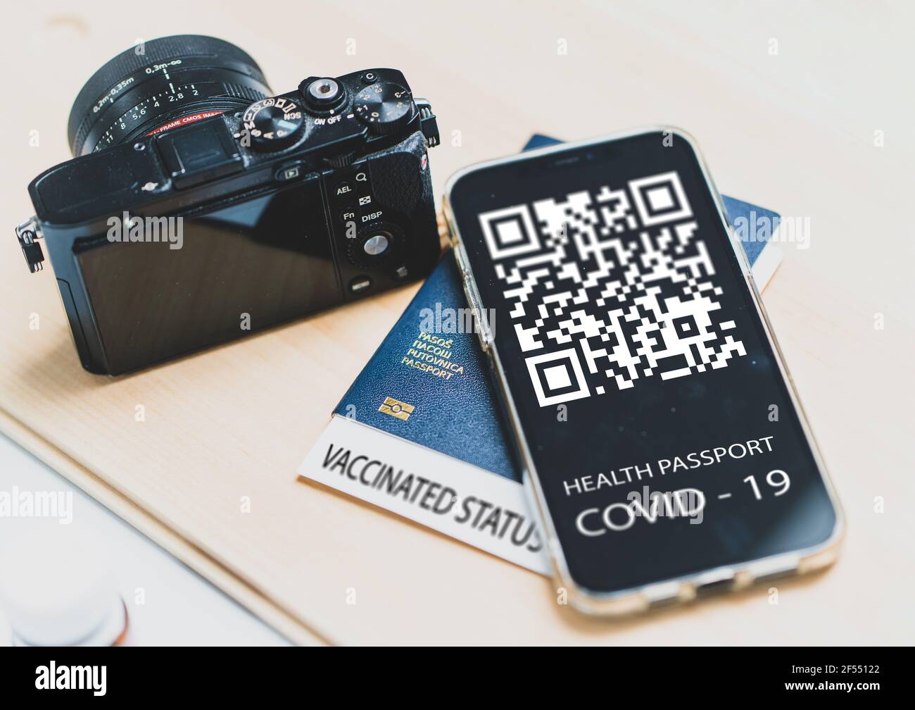 Covid19 smartphone QR code passport ,High quality photo Stock Photo