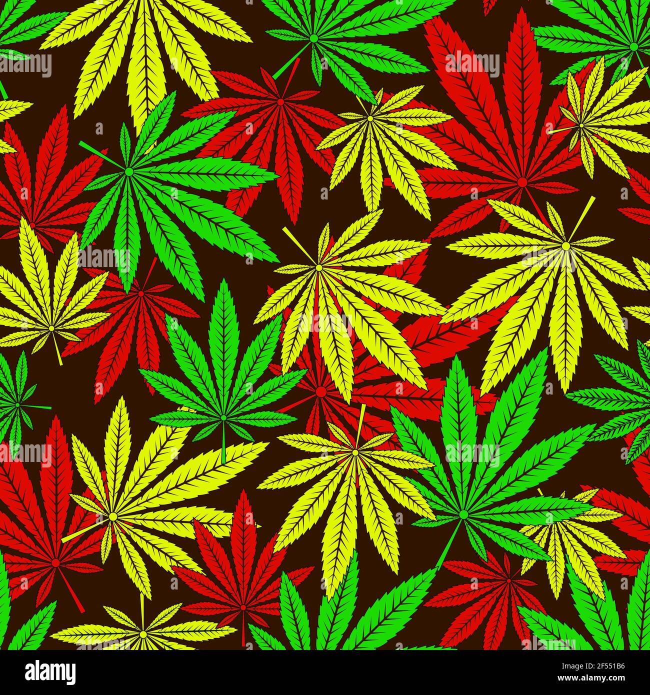 Rasta weed seamless pattern. Vector rastafarian cannabis leaves.Illustration marijuana background Stock Vector