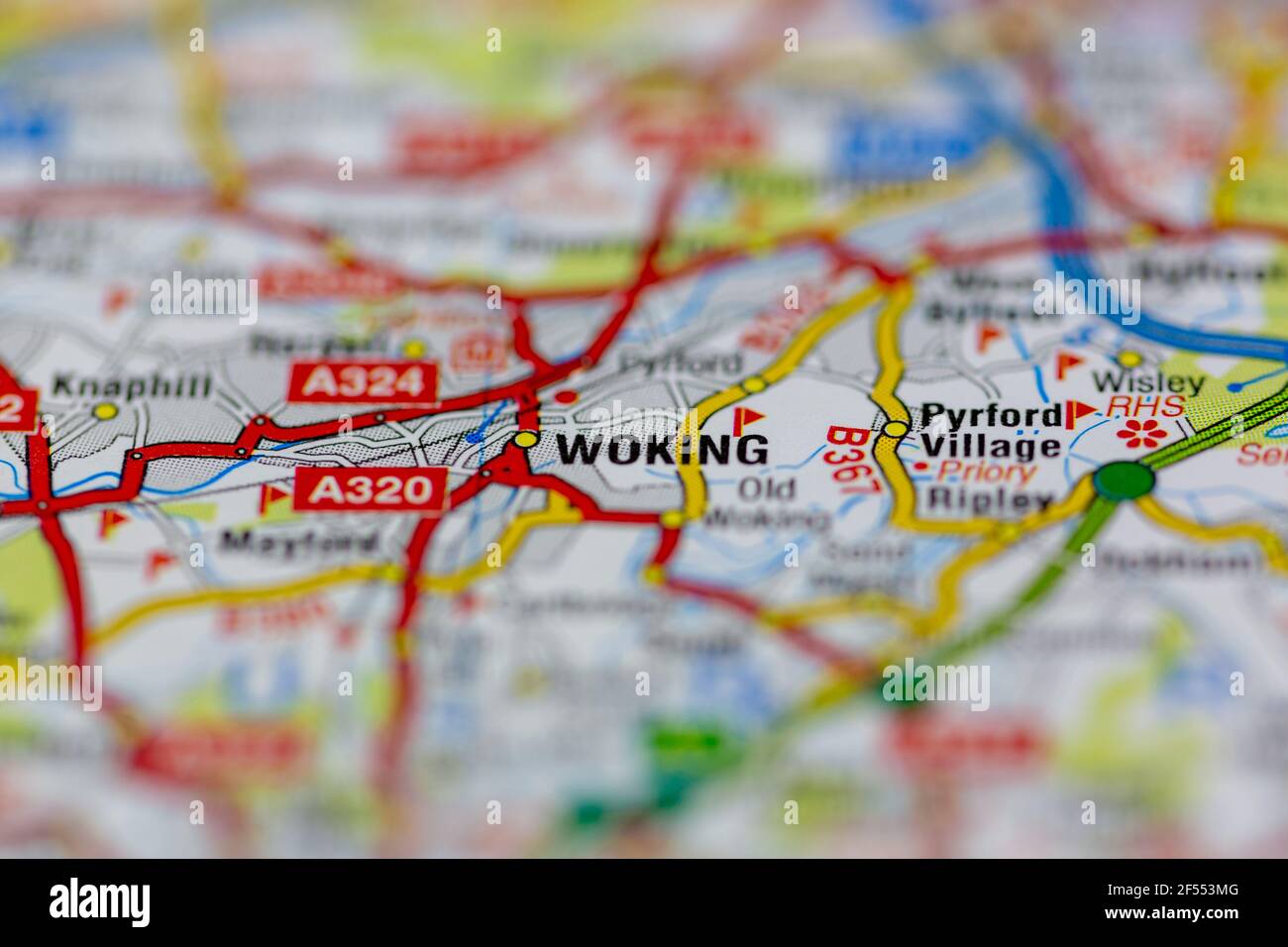 Woking Shown on a Geography map or road map Stock Photo