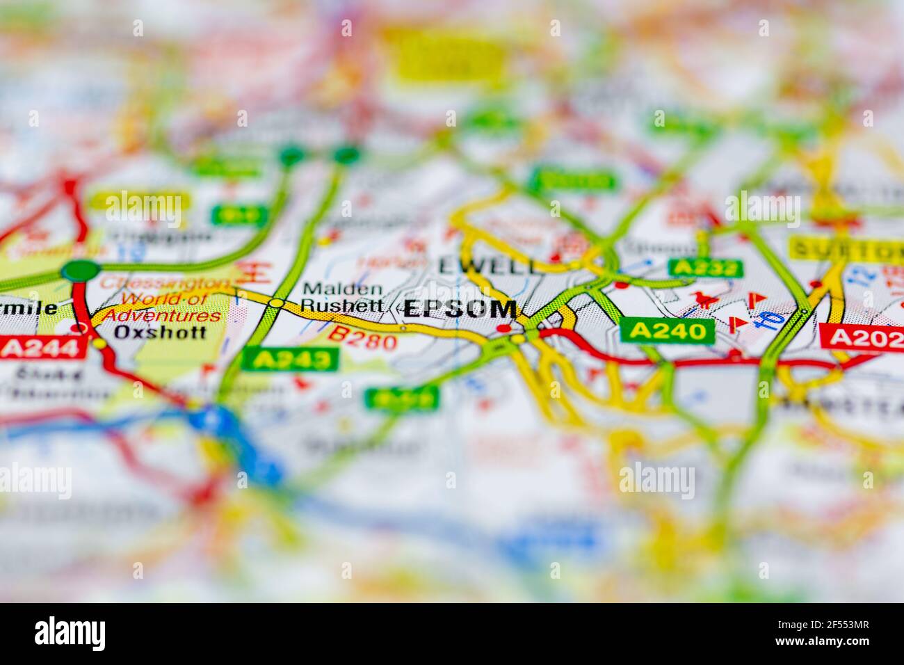 Epsom Shown on a Geography map or road map Stock Photo Alamy