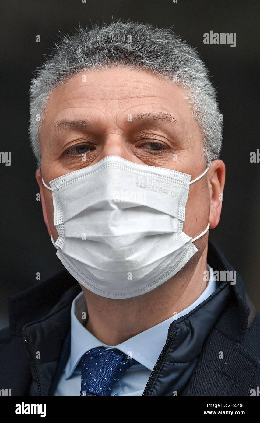 Wildau, Germany. 24th Mar, 2021. Lothar Heinz Wieler, President of the Robert Koch Institute, wears a mask at the opening of the Centre for Future Technologies (ZFZ). Credit: Patrick Pleul/dpa-Zentralbild/ZB/dpa/Alamy Live News Stock Photo