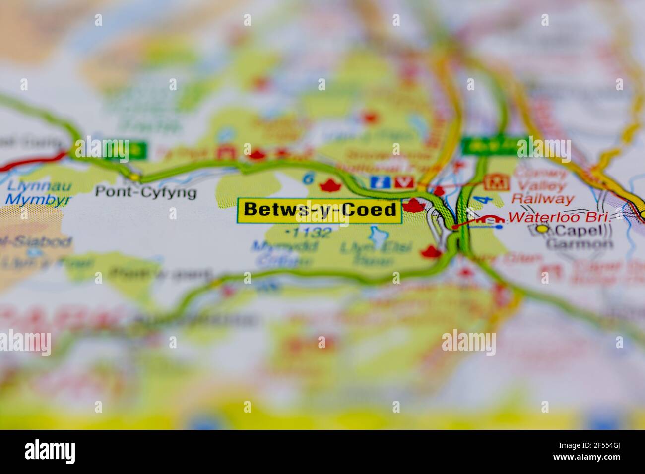 Betws y Coed Shown on a Geography map or road map Stock Photo