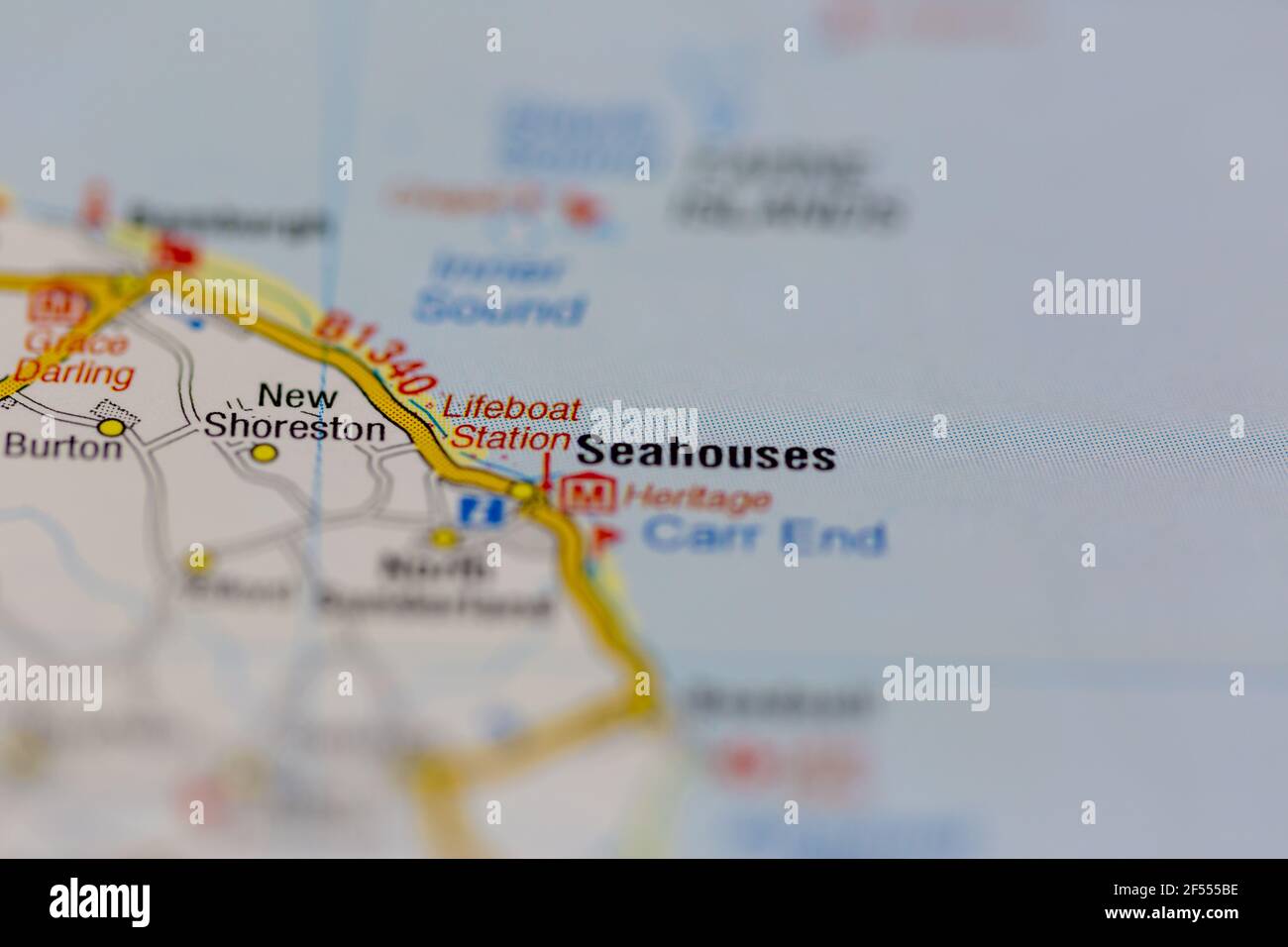 Seahouses Shown on a Geography map or road map Stock Photo