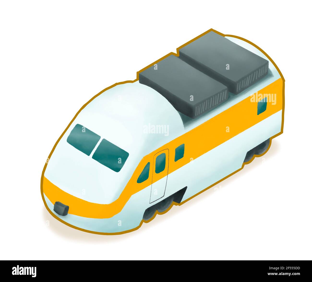 Express train, a digital painting of modern transportation electric railway locomotive isometric cartoon icon raster 3D illustration on white backgrou Stock Photo