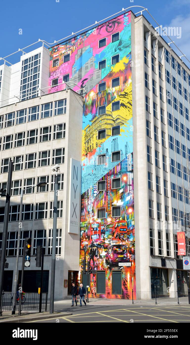 Photo Must Be Credited ©Alpha Press 066465 23/03/2021 Mural by street artist Dan Kitchener on the side of the NYX Hotel London Holborn on Southampton Row in London. Standing at over 35m/125ft high this is the biggest mural in London. Stock Photo