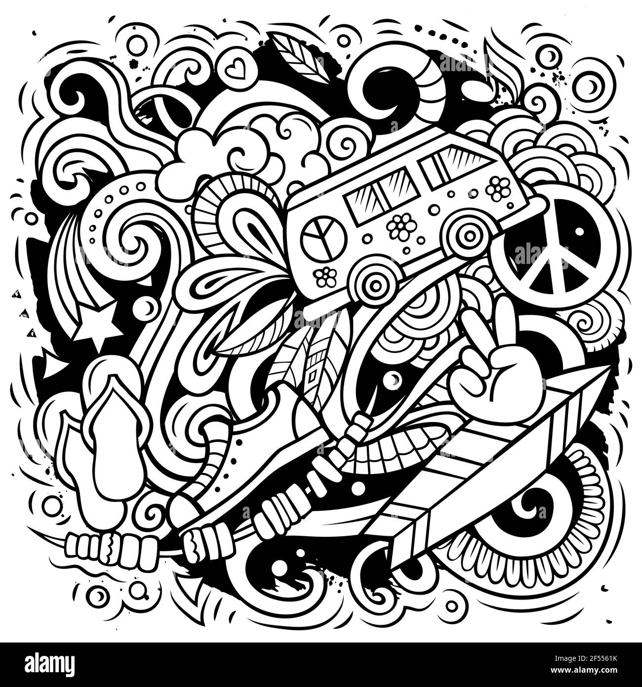 Hippie hand drawn vector doodles illustration Stock Vector