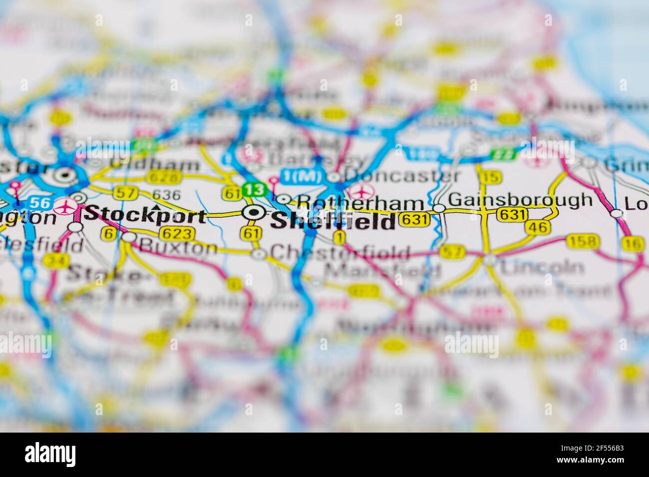 Sheffield Shown on a Geography map or road map Stock Photo