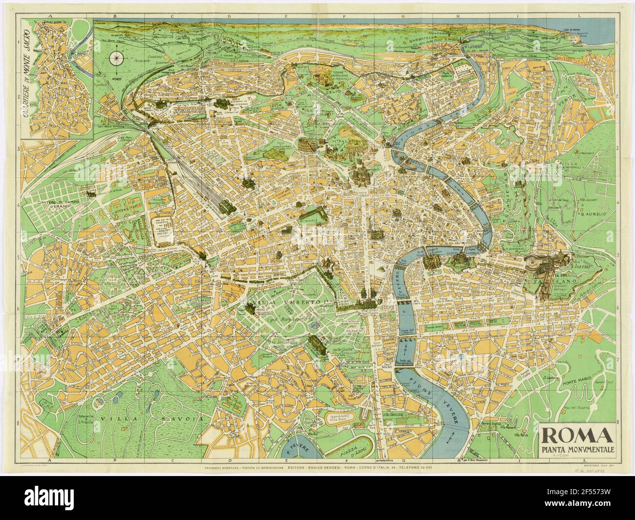 City map of Rome, 1:15 000, multi-color print, 1938 Stock Photo - Alamy
