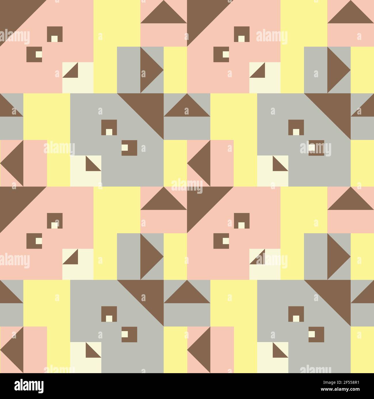 Seamless vector pattern with geometrical baby bunnies on yellow background. Simple square animal wallpaper design for children. Stock Vector