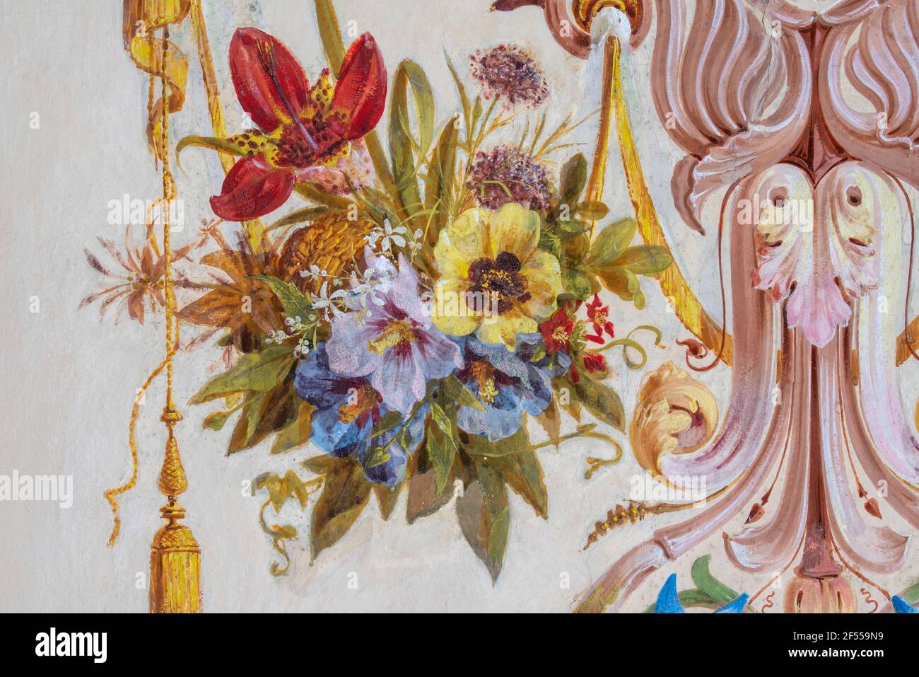 Krefeld, Haus Sollbrüggen (Musikschule), Herrenhaus von Adolph von Vagedes 1830, Saal im Obergeschoß mit Malereien von Benjamin und Jakob Orth, Detail Stock Photo