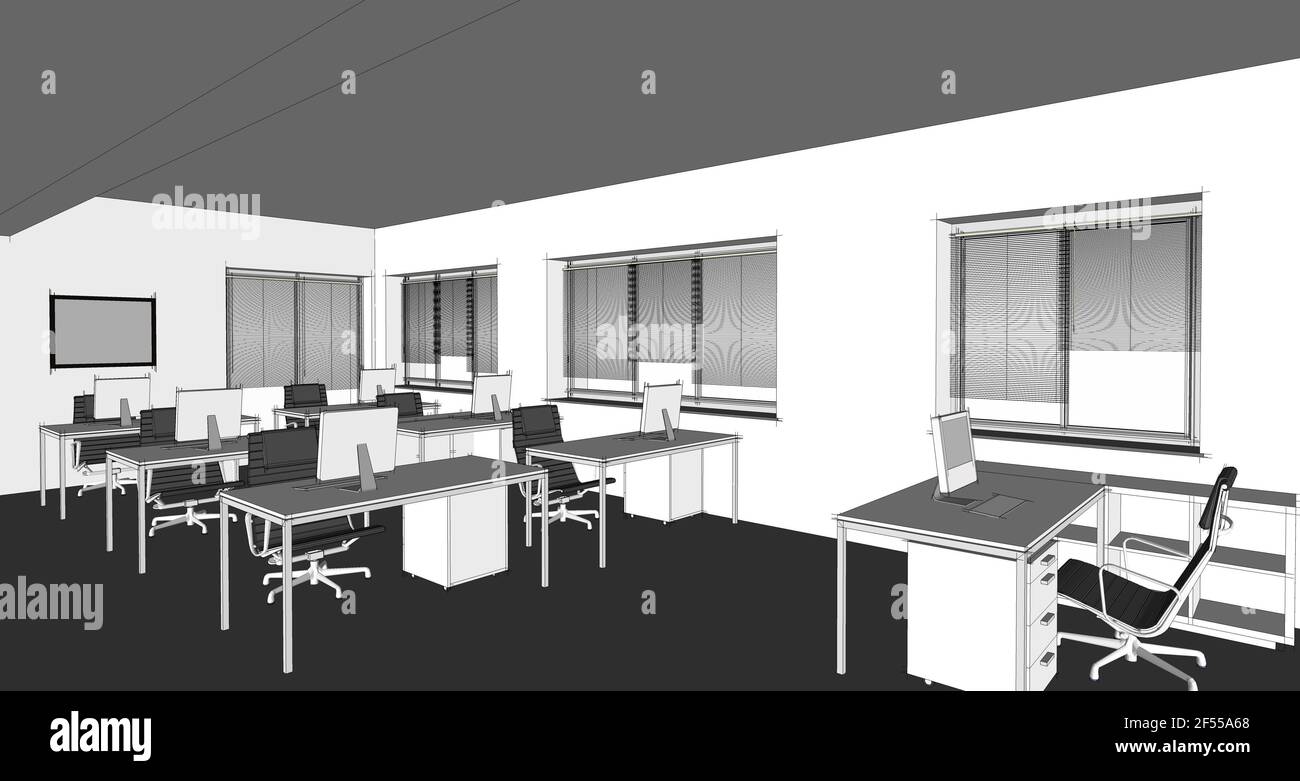 Illustration of interior. The modern office interior design sketch