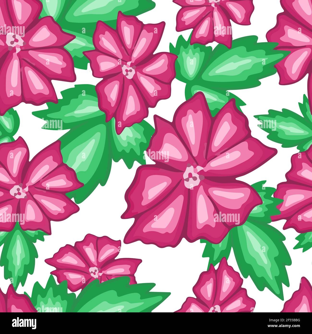 Seamless repeating pattern with pink flowers. Large bright flowers on a ... image.