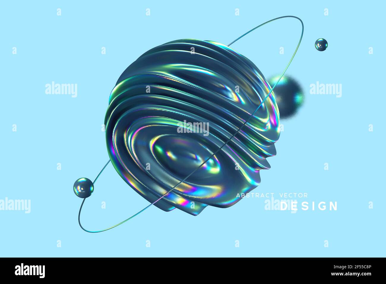 3d wavy sphere with ring and balls. Stock Vector