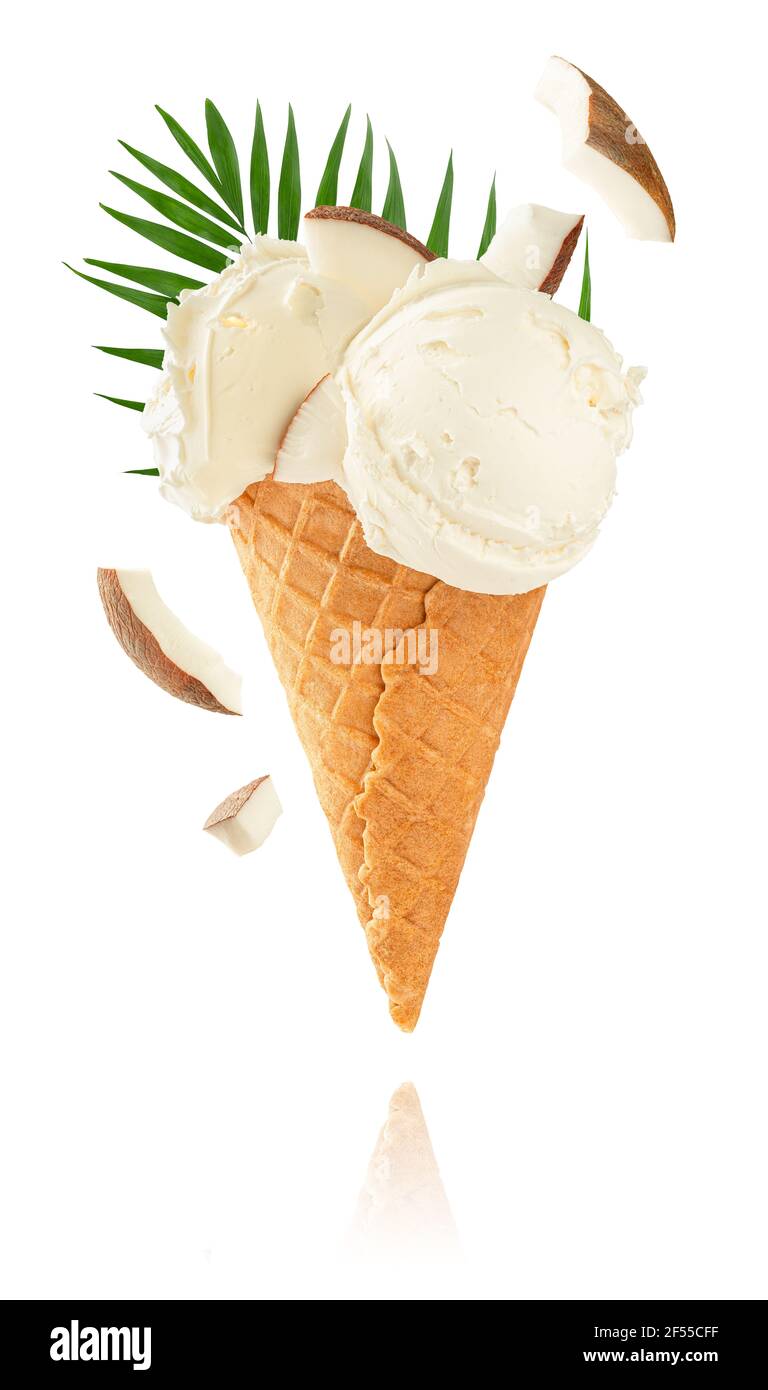 Coconut ice cream cone isolated with clipping path. Stock Photo