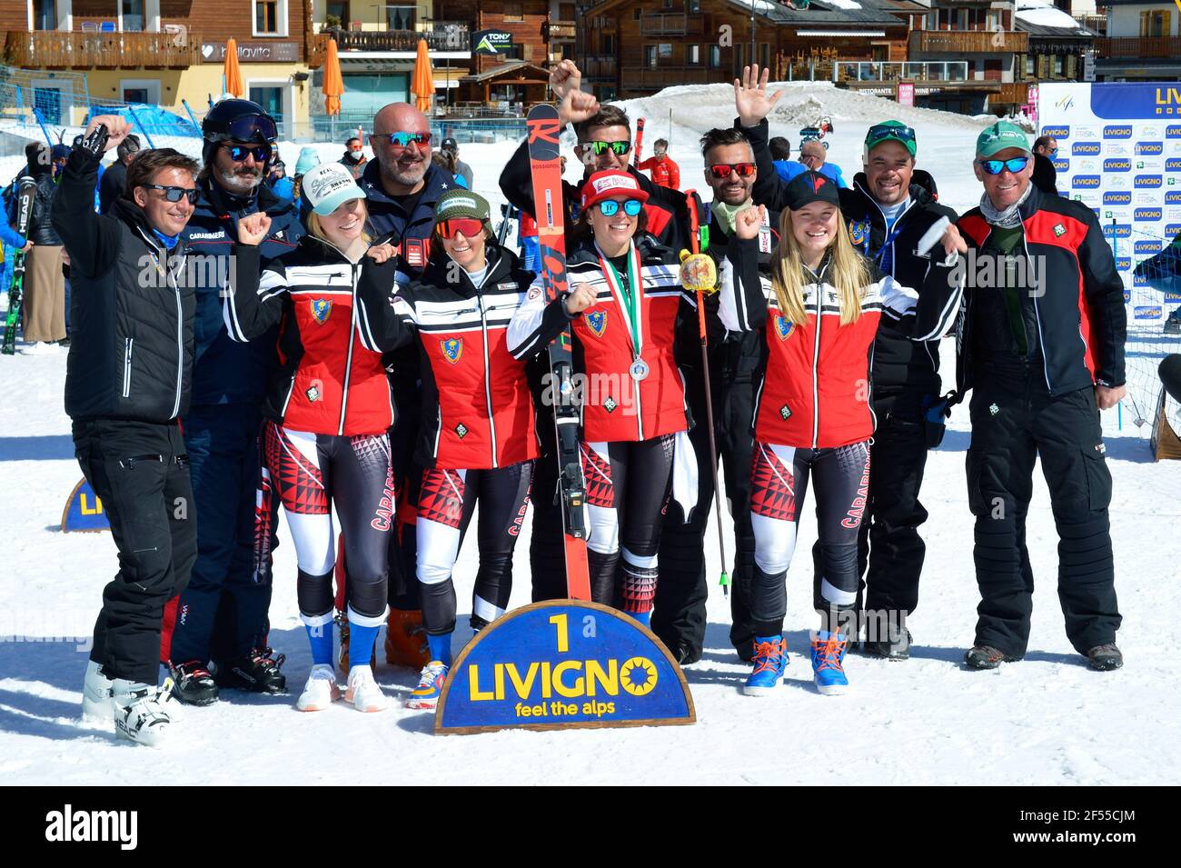 Livigno, Livigno, Italy, 24 Mar 2021, Carabinieri Ski Team during Absolute Italian Alpine Ski Championships 2021, alpine ski race - Photo Giorgio Panacci / LM Stock Photo