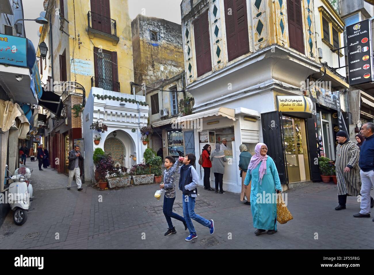 Street Scene in the Old centre Medina Tangier, Morocco, Northern Africa ,Moroccan, Stock Photo