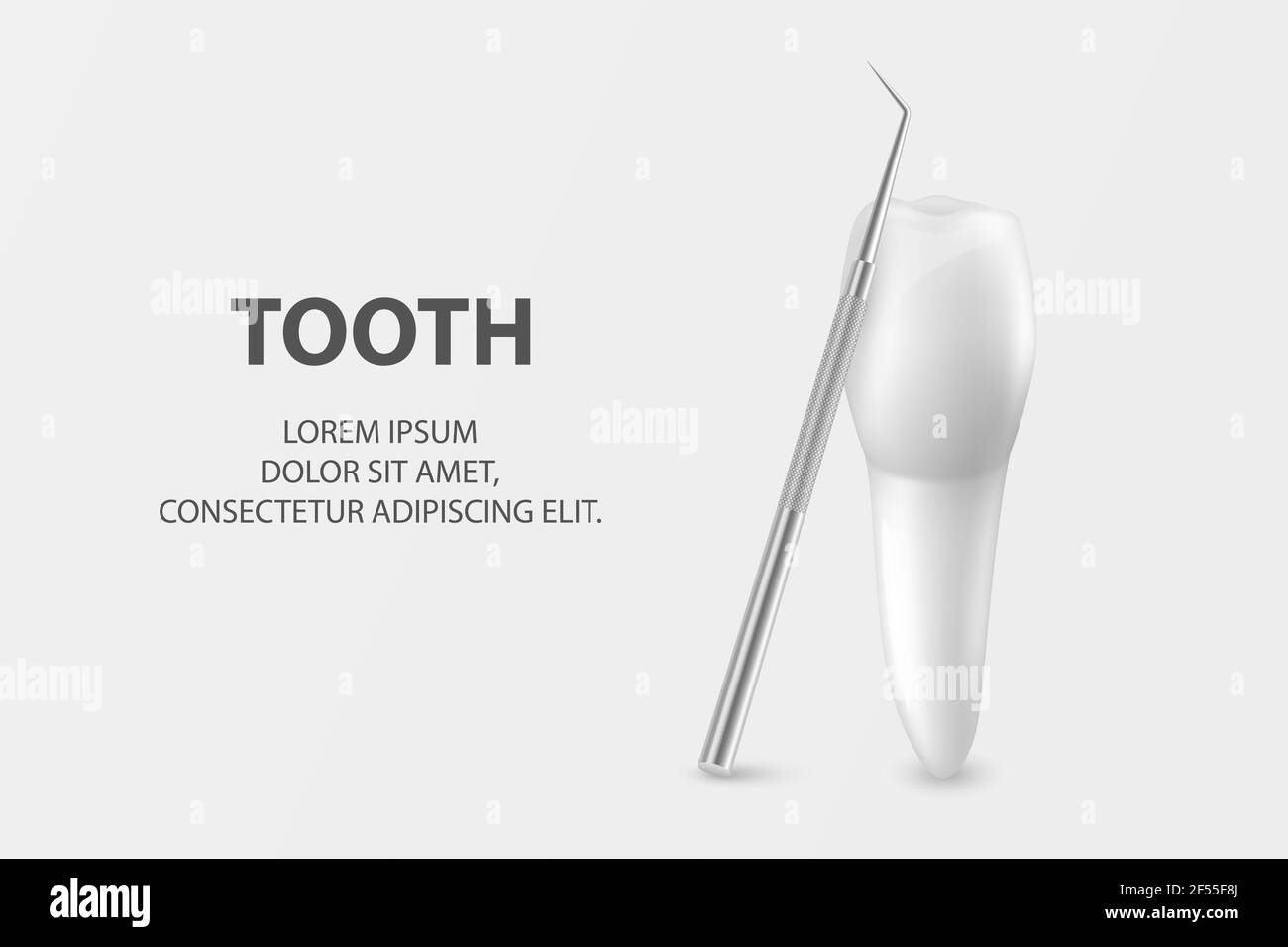 Vector 3d Realistic Tooth and Dental Probe for Teeth Closeup on White ...