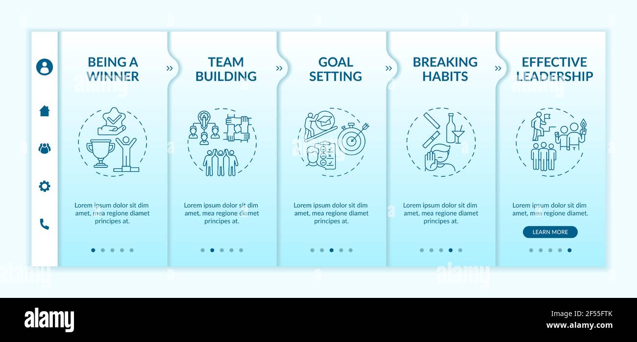 Types of motivational content onboarding vector template Stock Vector