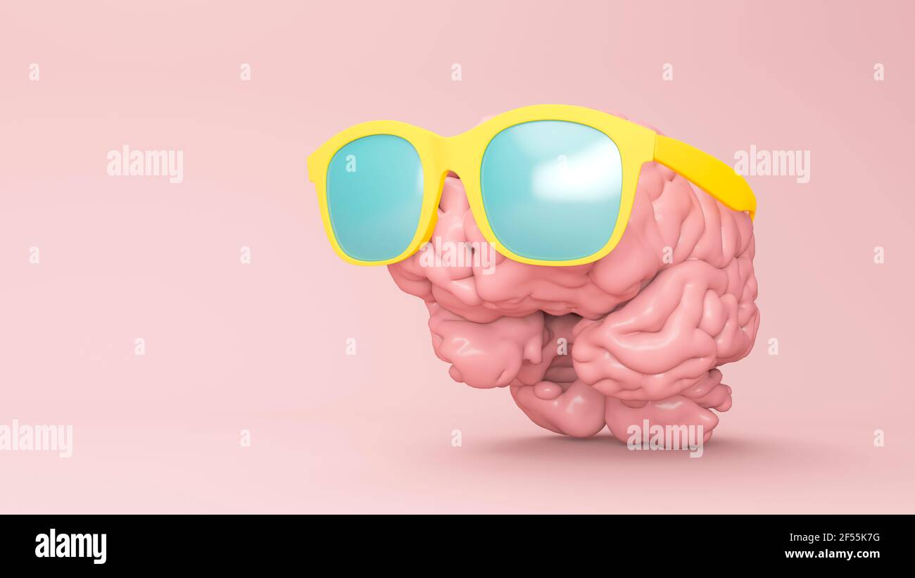 Three dimensional render of human brain shaped like bomb with fuse Stock Photo