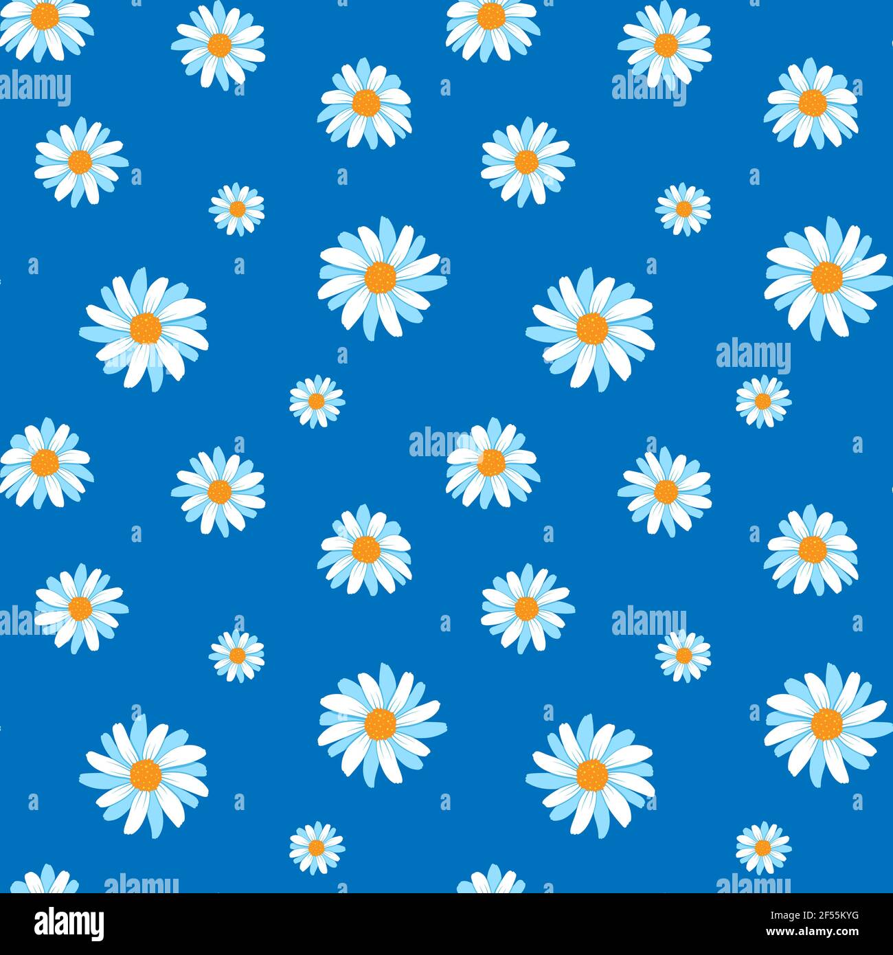Chamomile seamless pattern on blue background. Cute summer flowers in ...